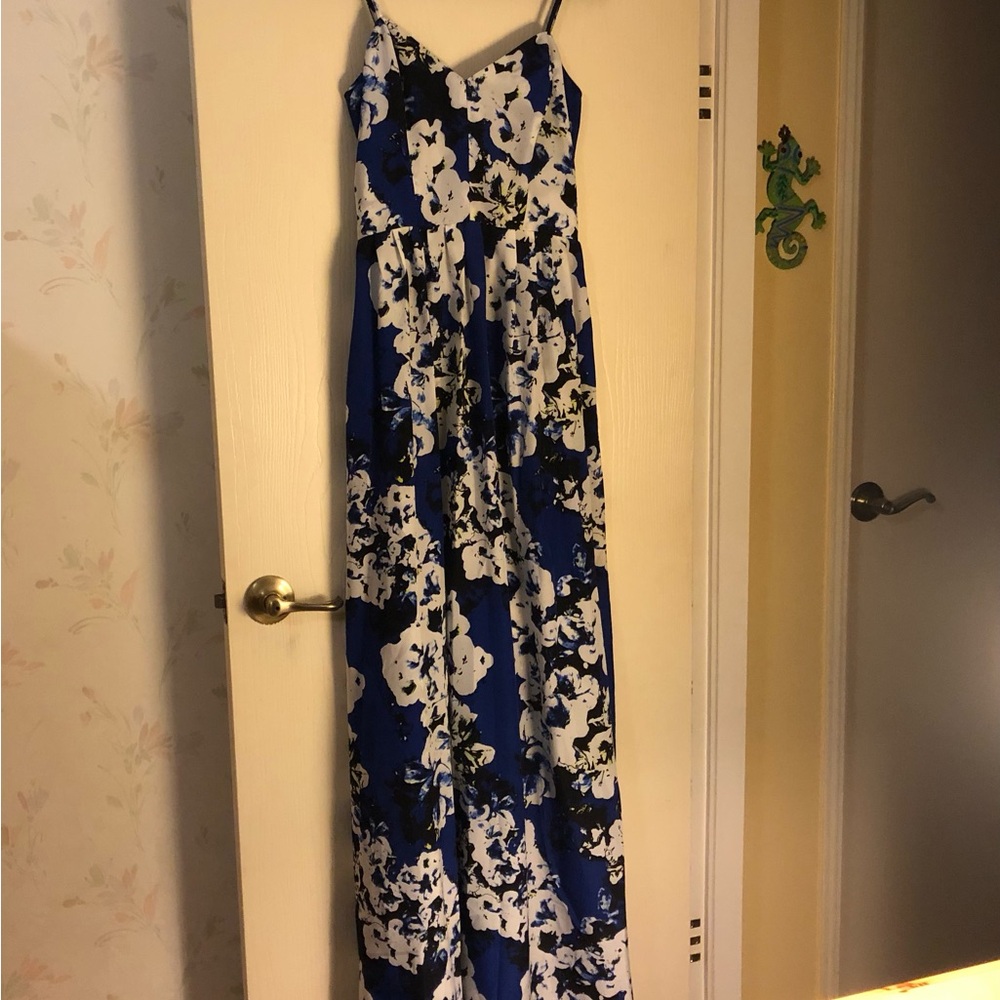 Parker Blue and White Floral Maxi Dress Size S - elastic back - Picture 2 of 9
